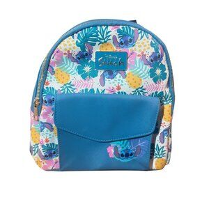 Disney Stitch Mini Backpack  Tropical Pineapple Print Zip Closure Front Pocket